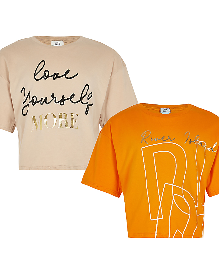 Girls orange printed t-shirt 2 pack
