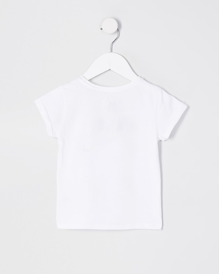 Mini Girls White 'Be Happy' print bow t-shirt
