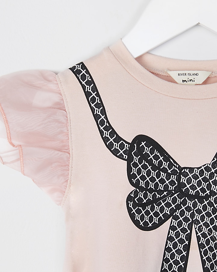 Mini girls pink bow print dress