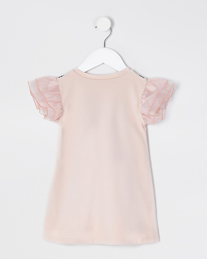 Mini girls pink bow print dress