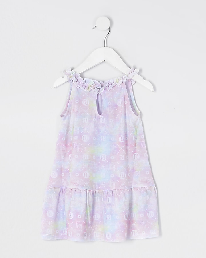 Mini girls pink tie dye print trapeze dress