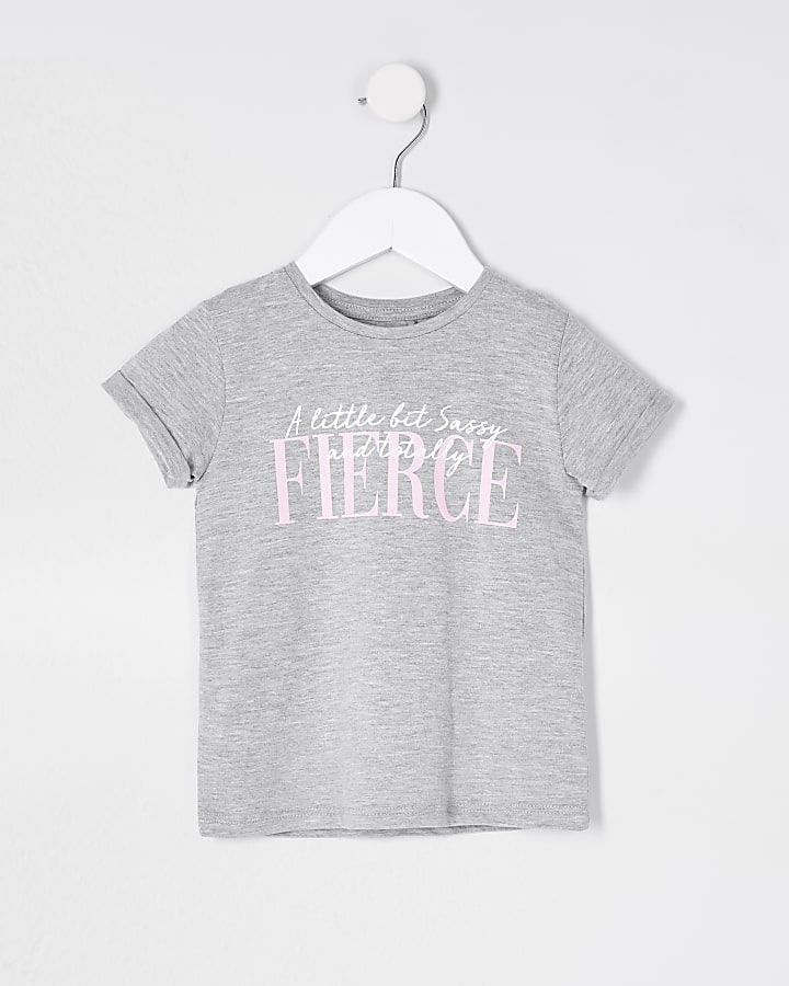 Mini girls grey 'Fierce' t-shirt