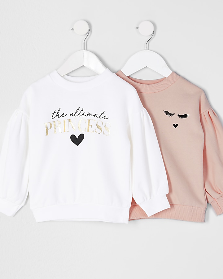 Mini girls white 'Princess' sweatshirt 2 pack