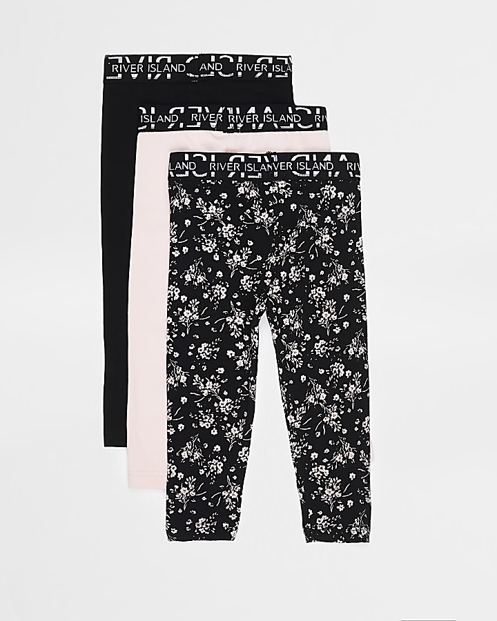 Mini girls black floral leggings 3 pack