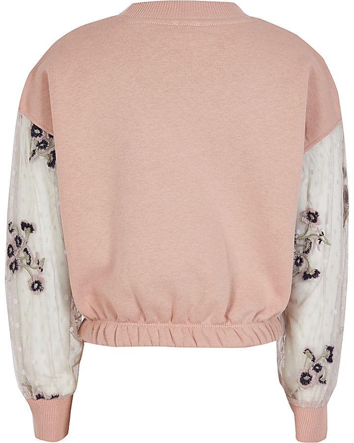 Girls pink long sleeve mesh frill sweatshirt