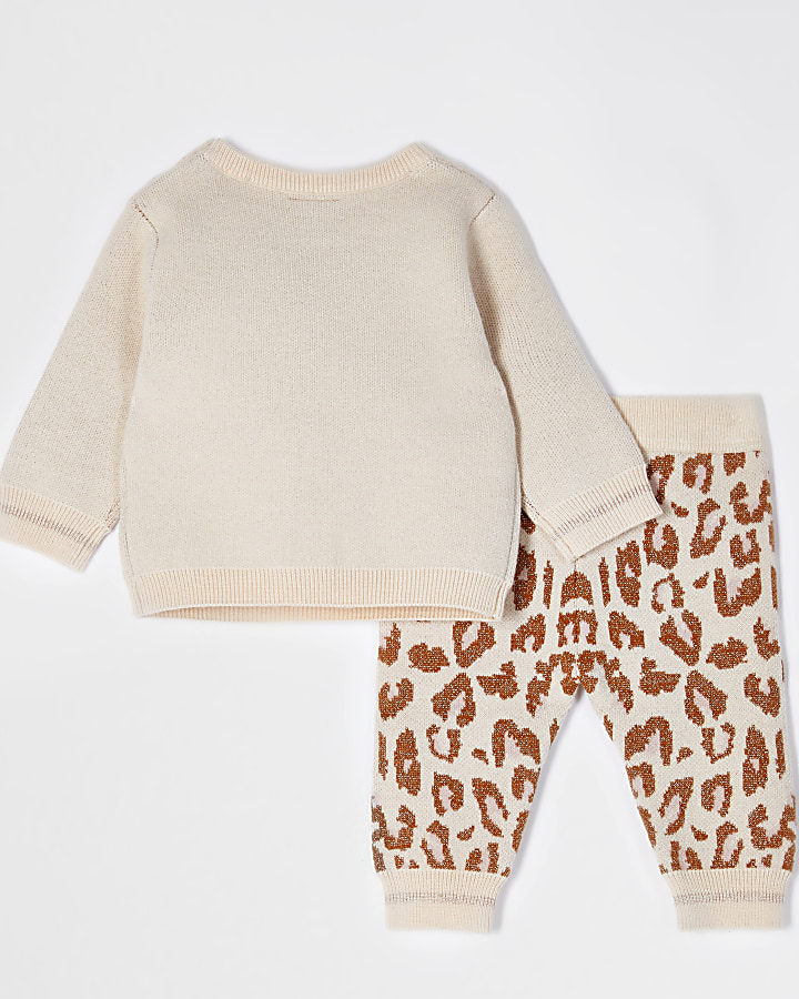 Baby ecru leopard bow print outfit