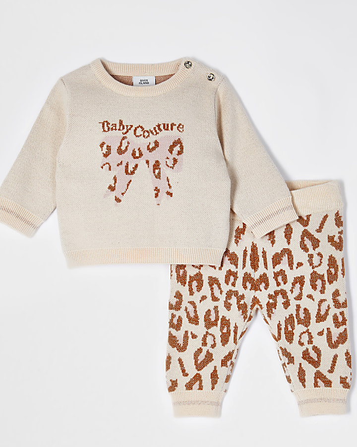 Baby ecru leopard bow print outfit