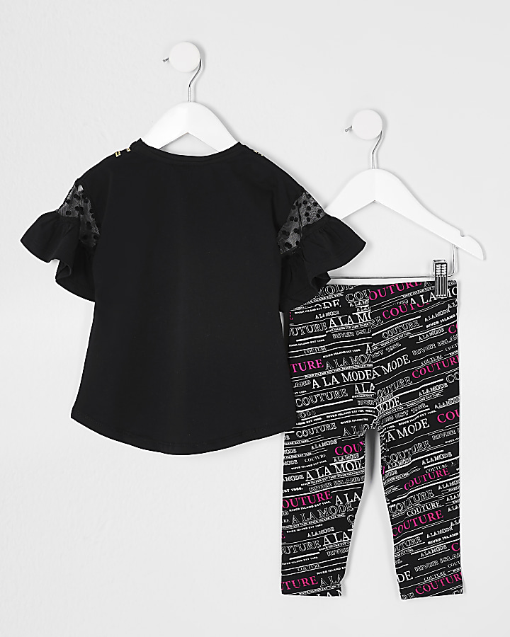 Mini girls black 'couture' t-shirt outfit
