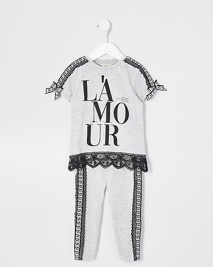Mini girls grey 'L'amour' t-shirt outfit