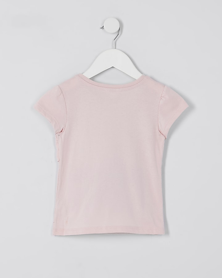 Mini girls pink bow trim t-shirt