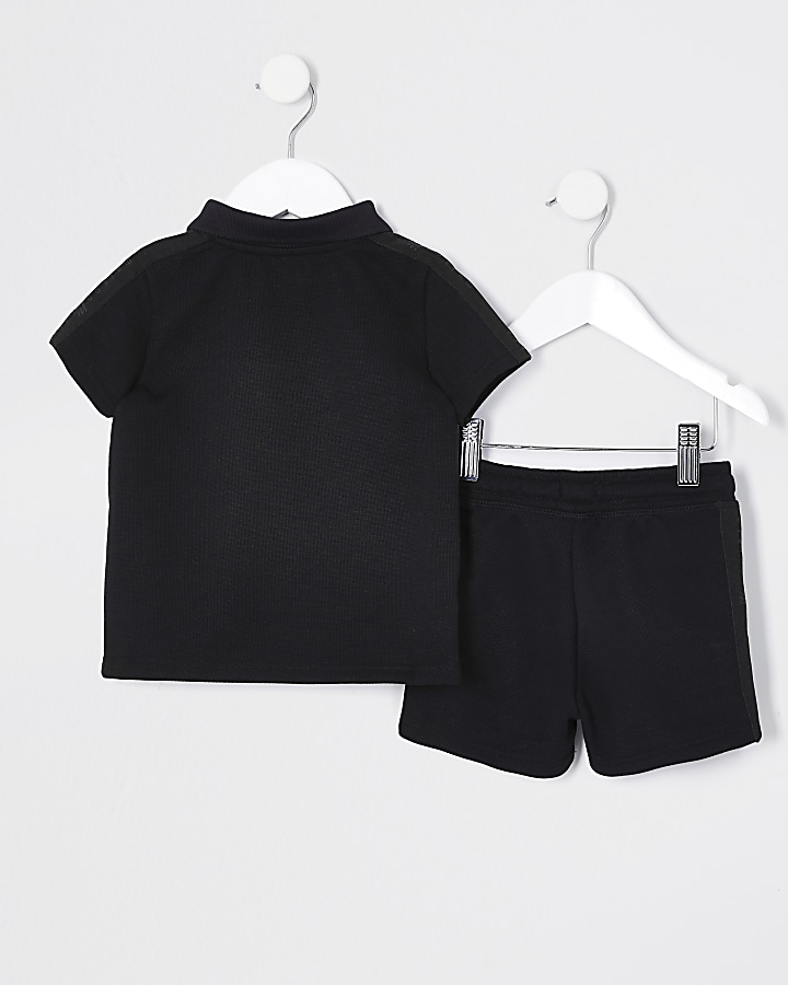 Mini Boys black pique polo short outfit