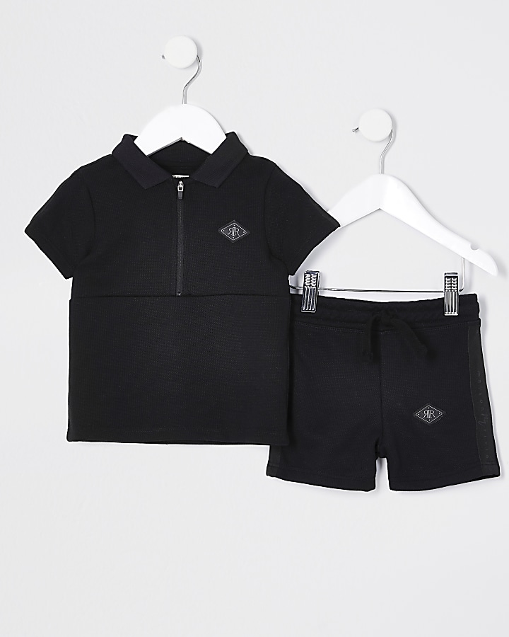 Mini Boys black pique polo short outfit