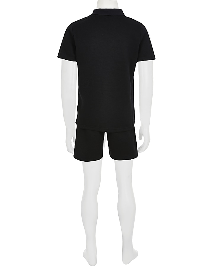 Boys black pique polo short outfit
