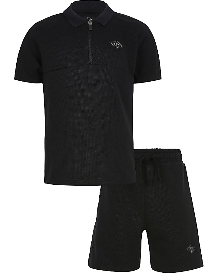 Boys black pique polo short outfit