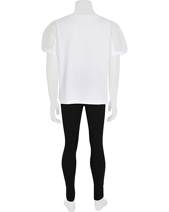 Girls white eyelash t-shirt legging outfit
