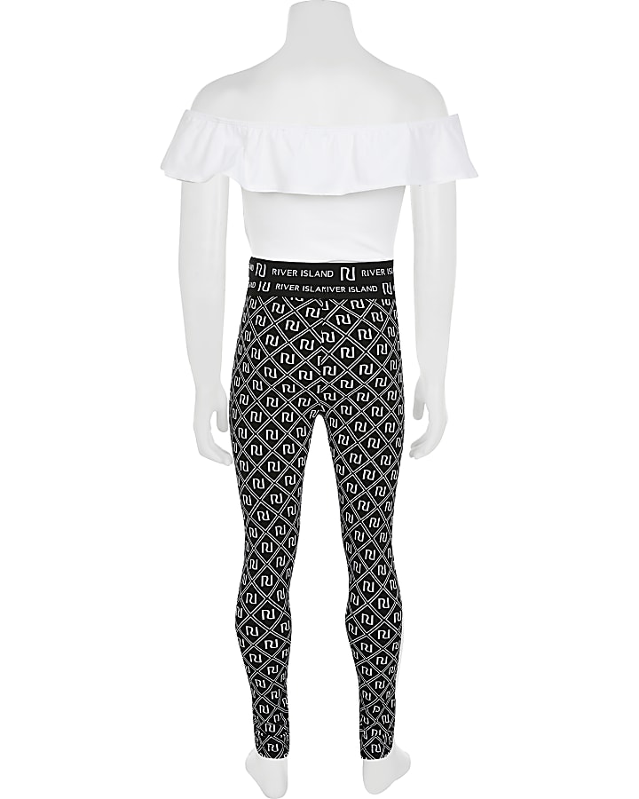 Girls white frill bardot and legging outfit