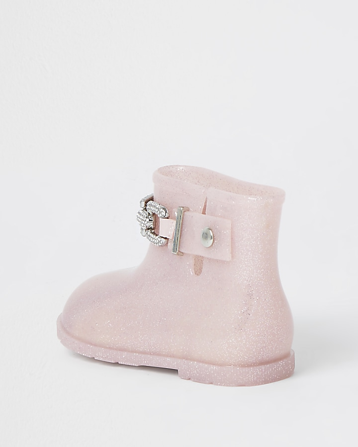 Mini girls pink glitter chain wellie boots