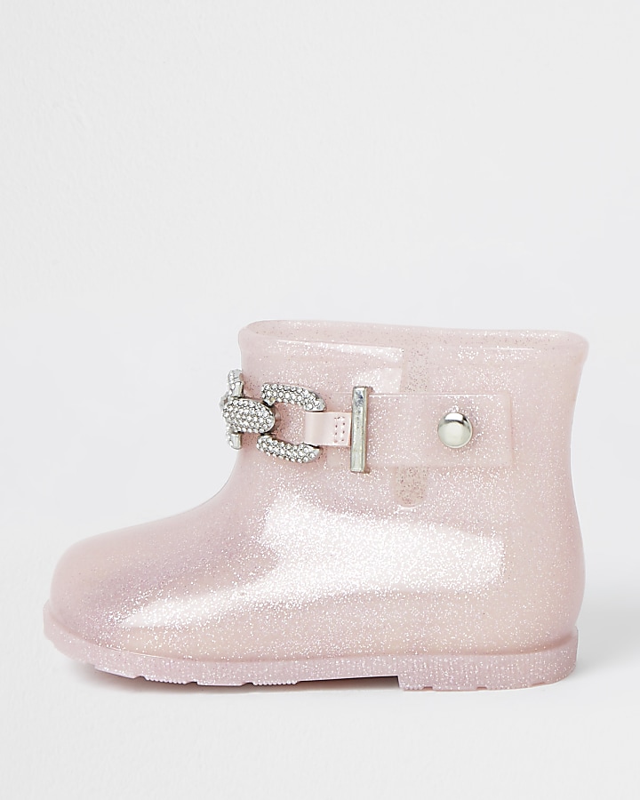 Mini girls pink glitter chain wellie boots