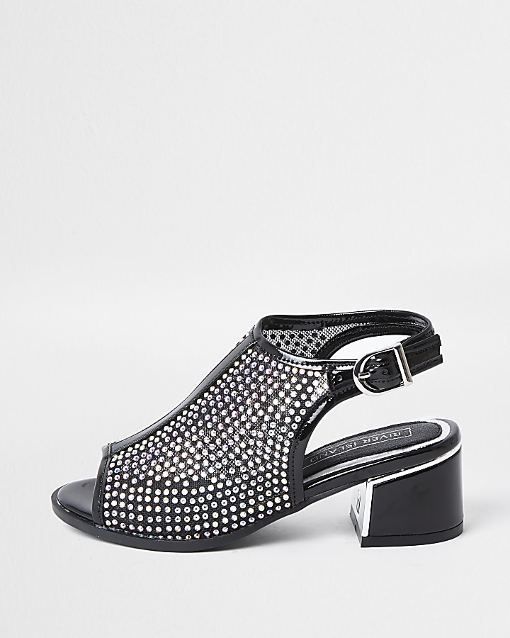 Girls black diamante mesh shoeboots