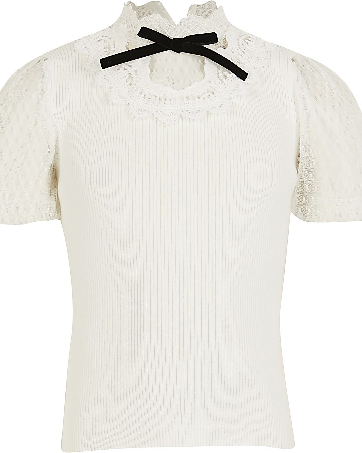 Girls ivory victoriana knitted top