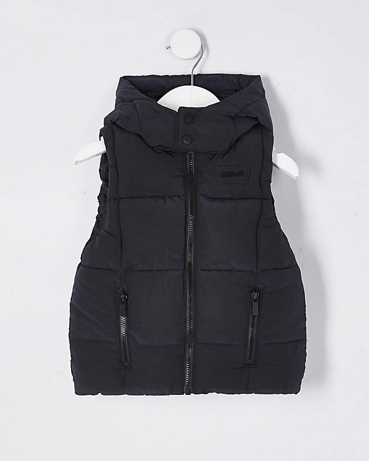 Mini boys navy hood quilted ripstop gilet
