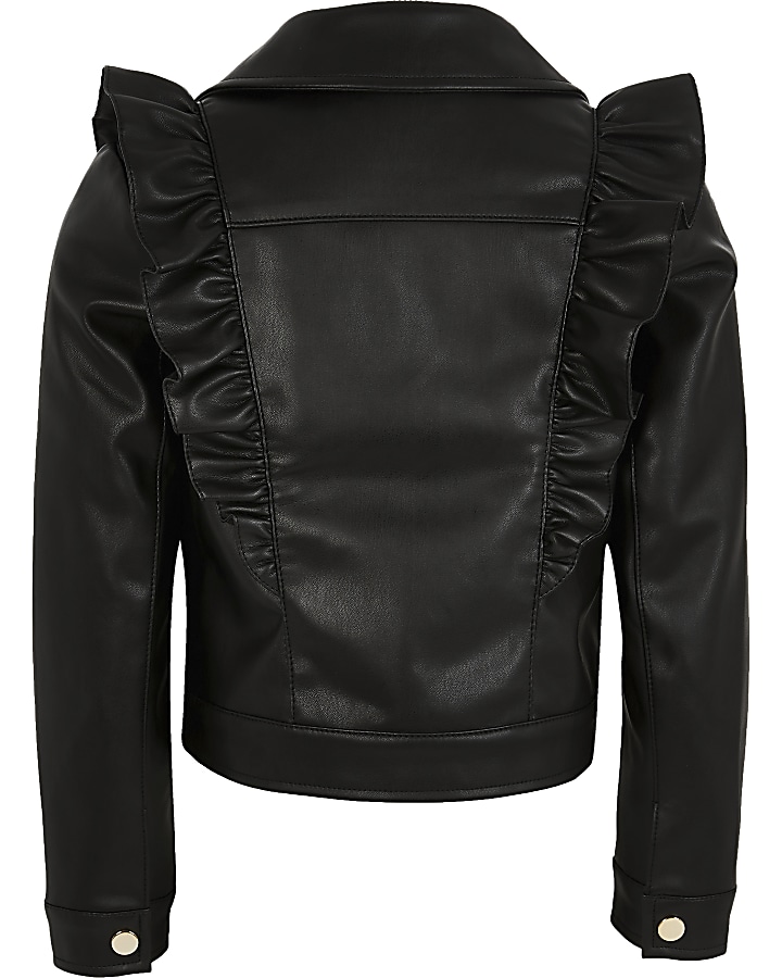 Girls black frill biker jacket