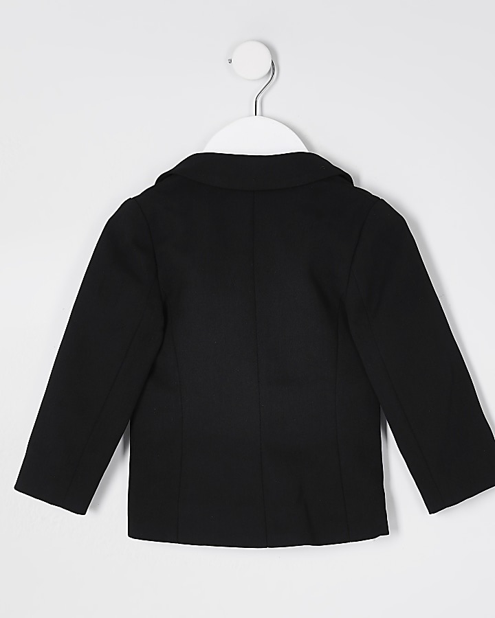 Mini girls black frill collar detail blazer