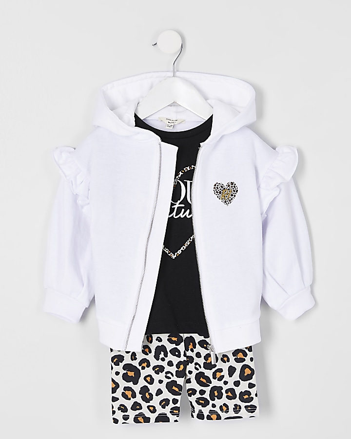 Mini girls white hoodie 3 piece outfit