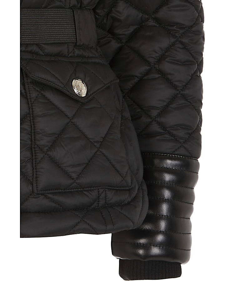 Girls black belted padded coat