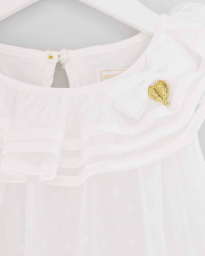 Mini girls white 'Angel Face' ruffle dress