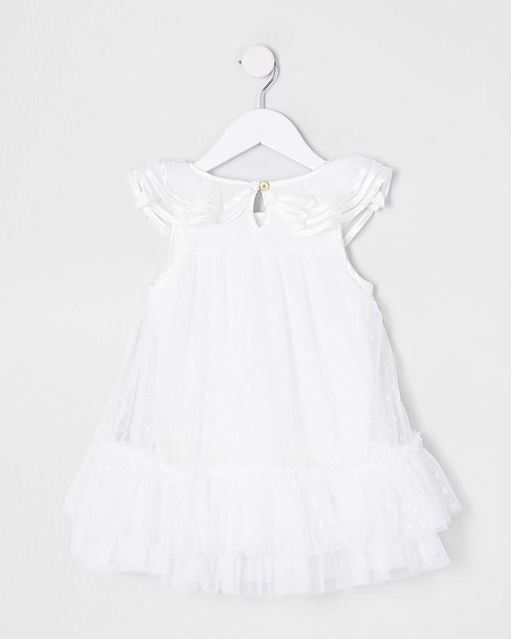 Mini girls white 'Angel Face' ruffle dress