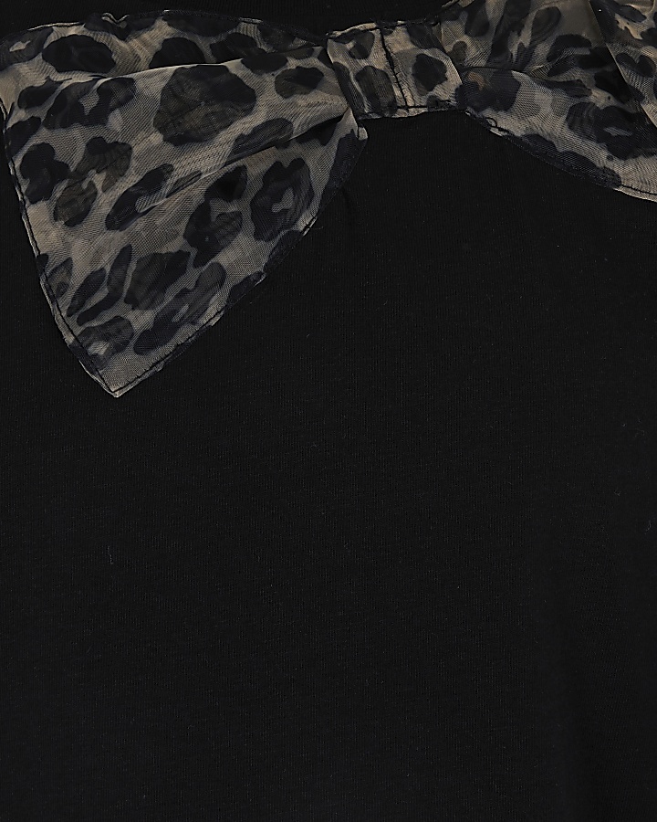 Girls black leopard print organza dress