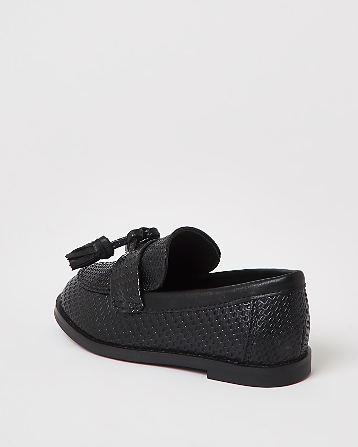 Mini Boys black textured tassel loafer