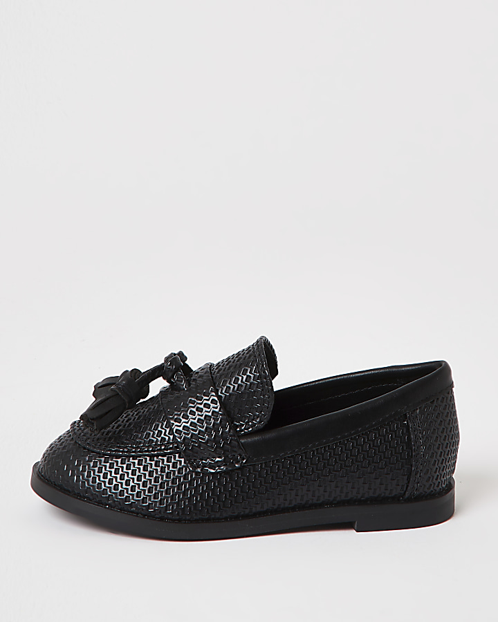 Mini Boys black textured tassel loafer