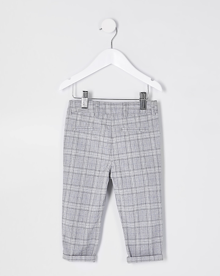 Mini boys grey check print trousers