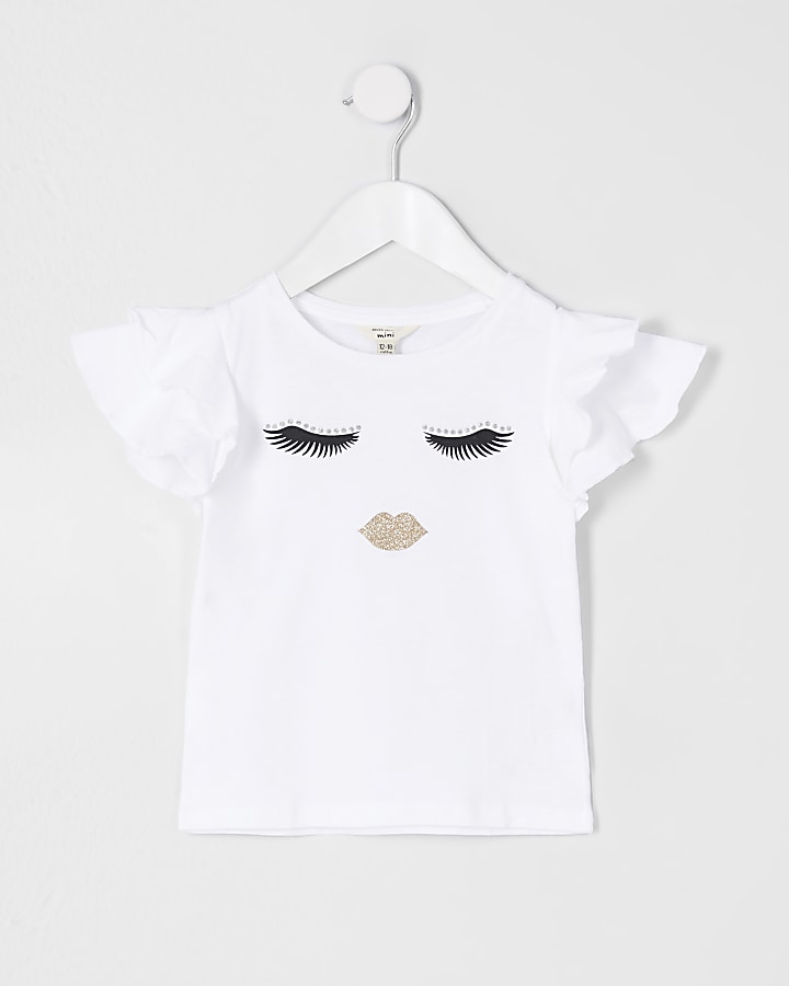 Mini girls white eyelash print t-shirt