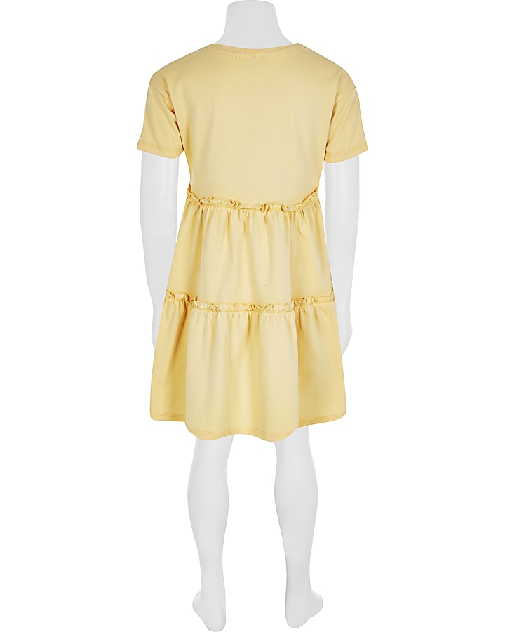 Girls yellow print t-shirt smock dress