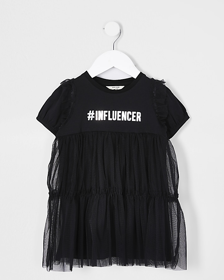 Mini girls black 'influencer' mesh dress