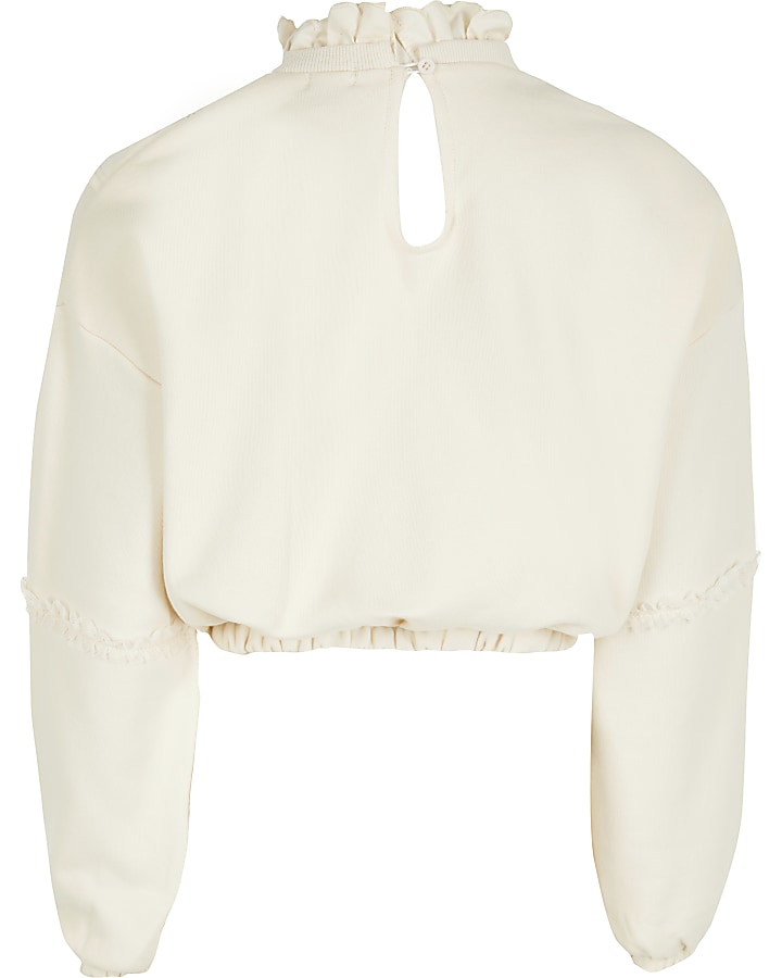 Girls cream long sleeve ruffle sweatshirt