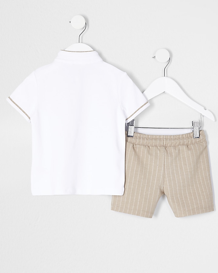 Mini boys white striped polo short outfit