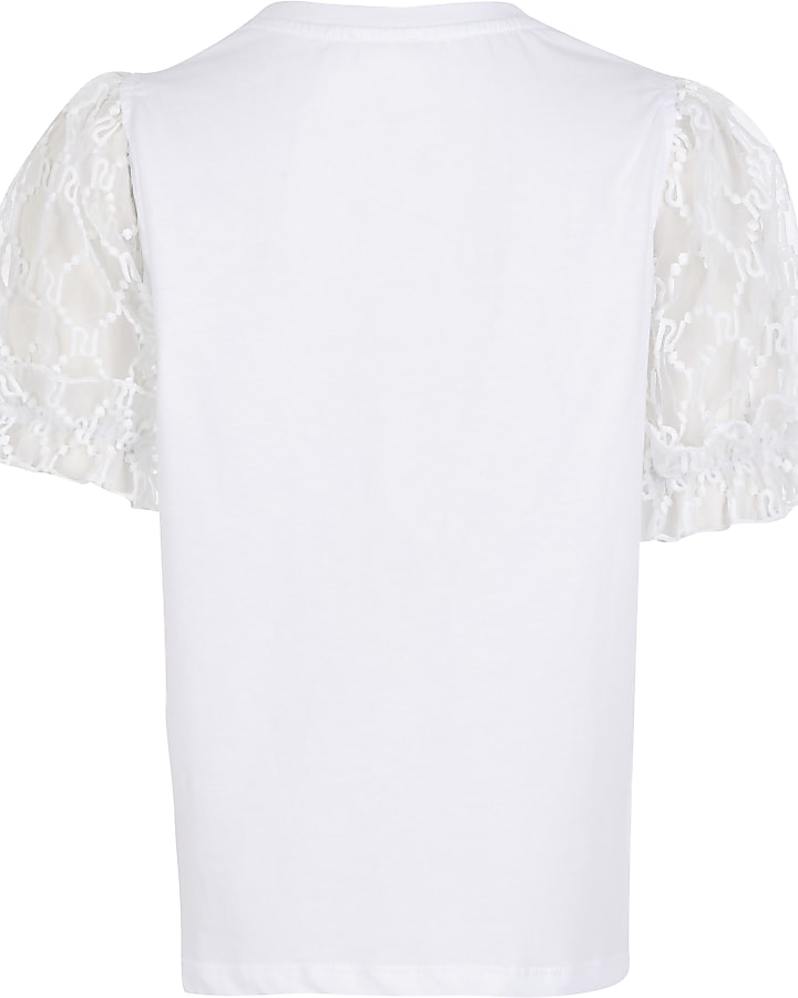 Girls white organza t-shirt
