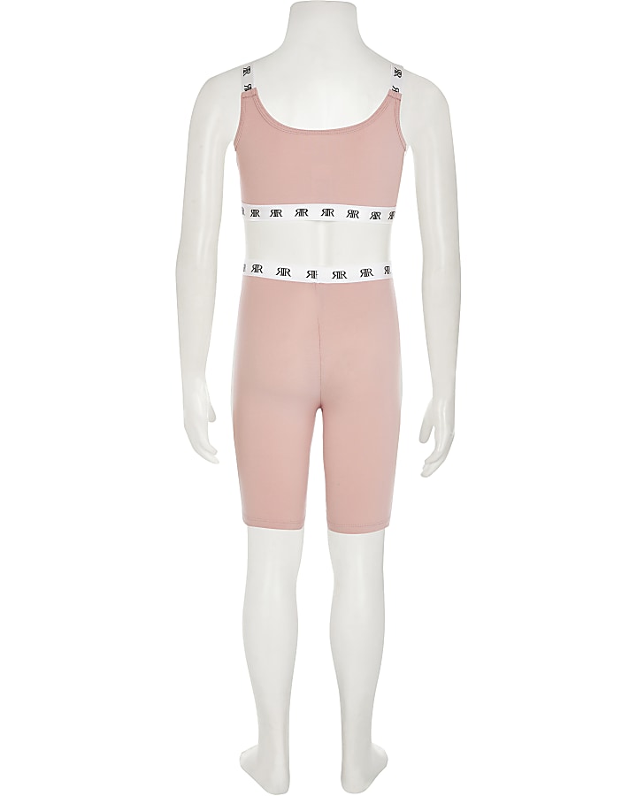 Girls pink crop top and cycling shorts set