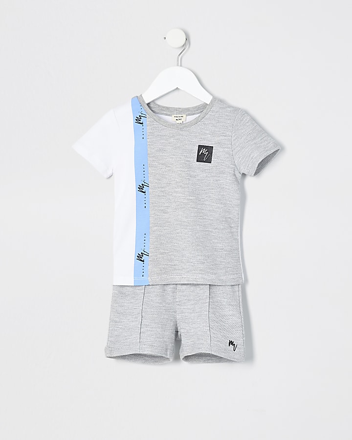 Mini boys grey blocked t-shirt outfit