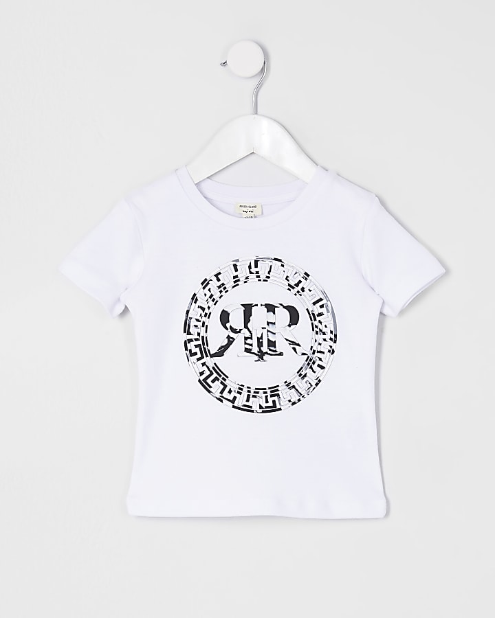 Mini boys white marble logo print t-shirt