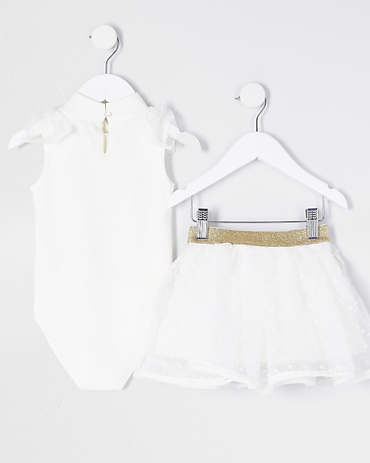 Mini girls white bodysuit and tutu outfit