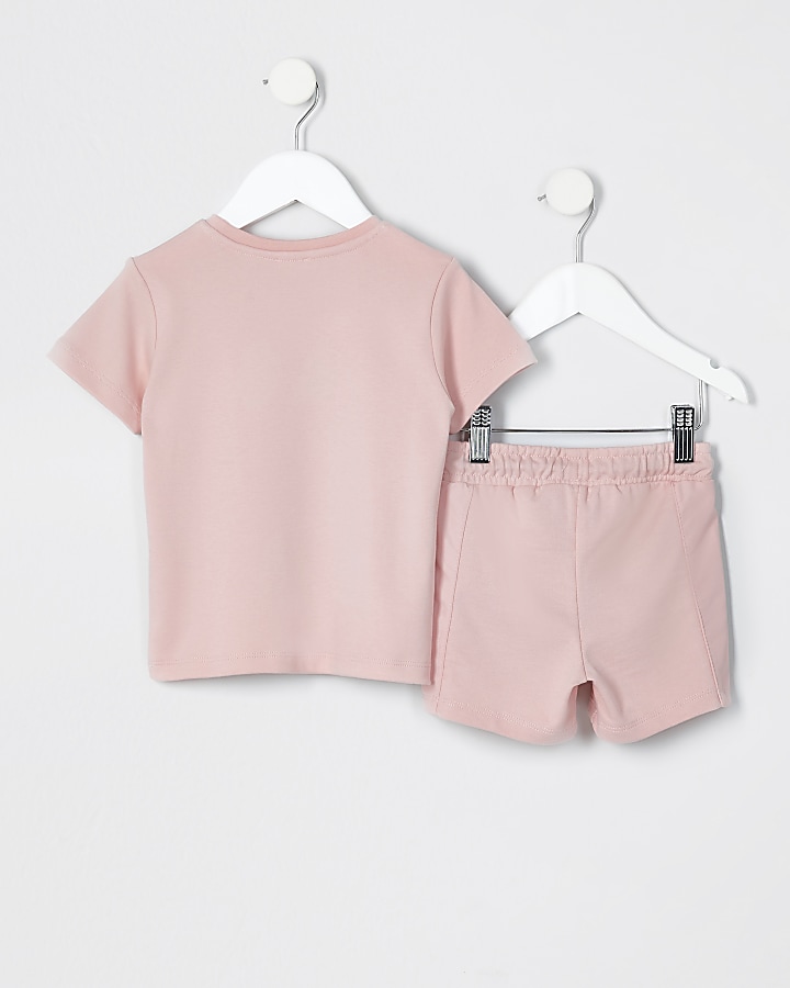 Mini boys pink nylon pocket t-shirt outfit