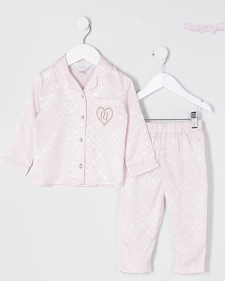 Mini girls pink monogram pyjamas
