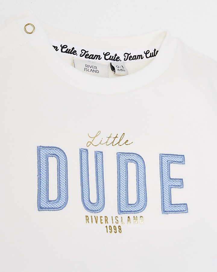 Cream 'Little Dude' applique sweat outfit