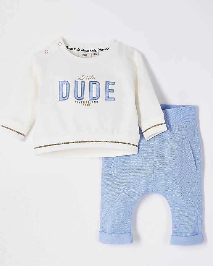 Cream 'Little Dude' applique sweat outfit