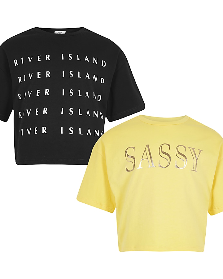 Girls black 'Sassy' printed T-shirt 2 pack